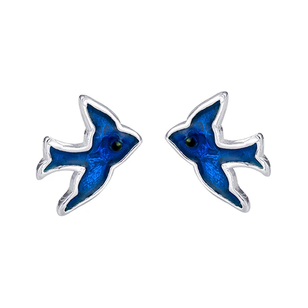 Large Enamel Blue Bird Studs