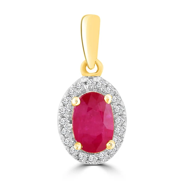Ruby Pendant with 0.07ct Natural Diamonds in 9K Yellow Gold