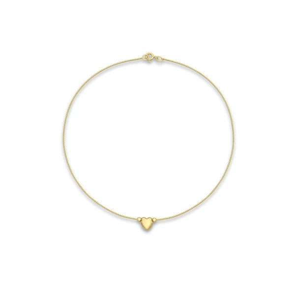 9K Yellow Gold Heart Box Chain Anklet 24cm