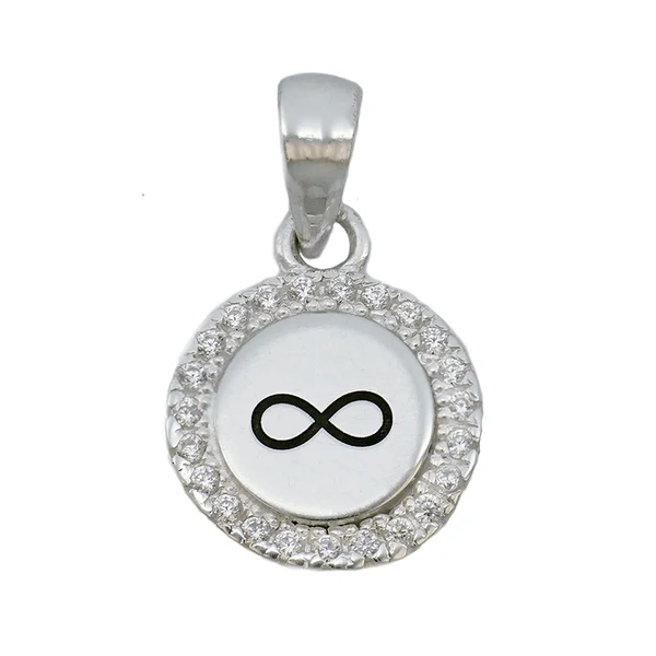 White Cz Round Charm with Infinity