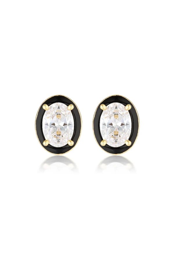 GEORGINI Reflection Oval Stud Earrings & Black Enamel