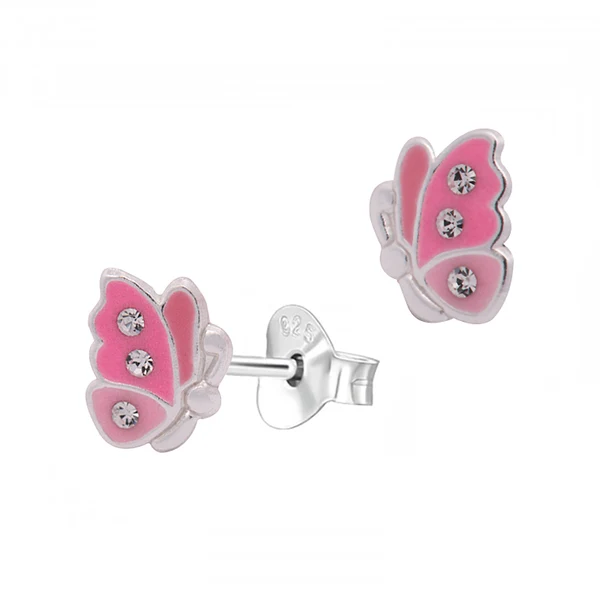 Pink Epoxy & Crystal Butterfly Studs