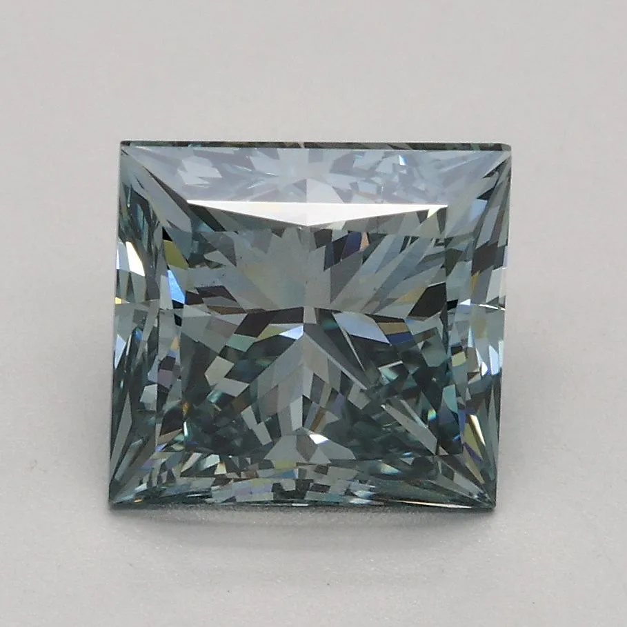 2.00ct PRINCESS Fancy Intense Green Blue VS2 Coloured Lab diamond