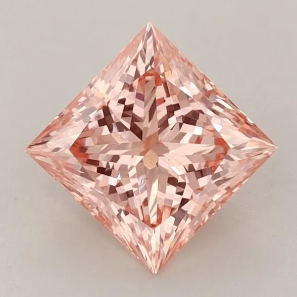 1.54ct PRINCESS Fancy Vivid Orange Pink VS2 Coloured Lab diamond