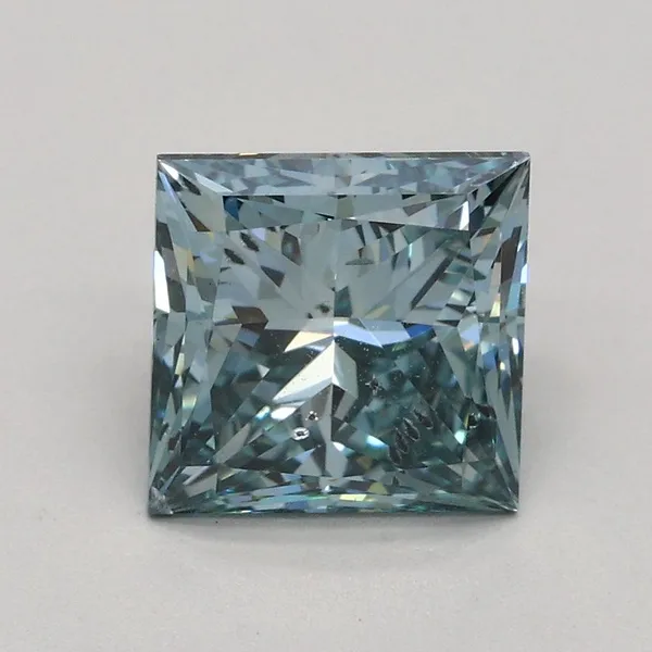 1.5ct PRINCESS Fancy Intense Greenish Blue SI2 Coloured Lab diamond