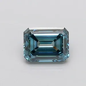 0.9ct EMERALD Fancy Deep Greenish Blue VS1 Coloured Lab diamond