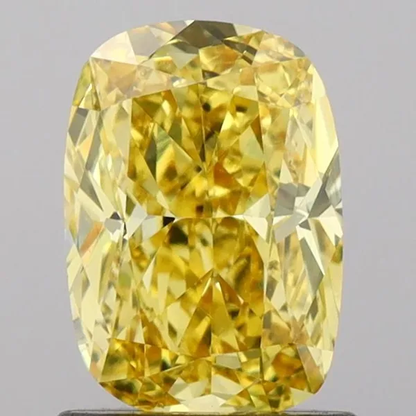 0.97ct CUSHION Fancy Vivid Yellow VS1 Coloured Lab diamond