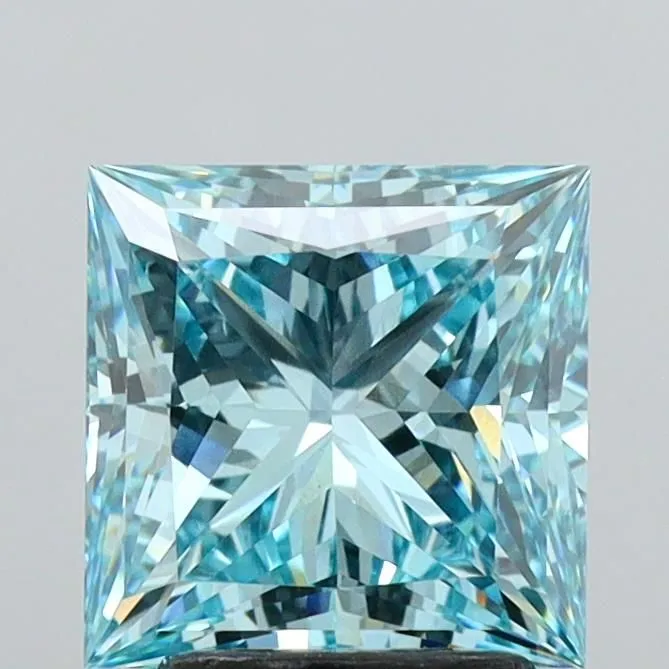 2.74ct PRINCESS Fancy Vivid Greenish Blue VS1 Coloured Lab diamond