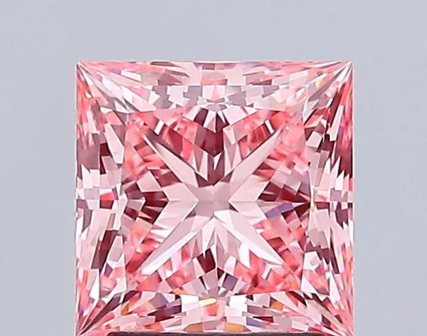 2.53ct PRINCESS Fancy Vivid Pink VVS2 Coloured Lab diamond