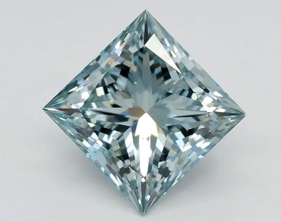 1.85ct PRINCESS Fancy Intense Greenish Blue VS2 Coloured Lab diamond
