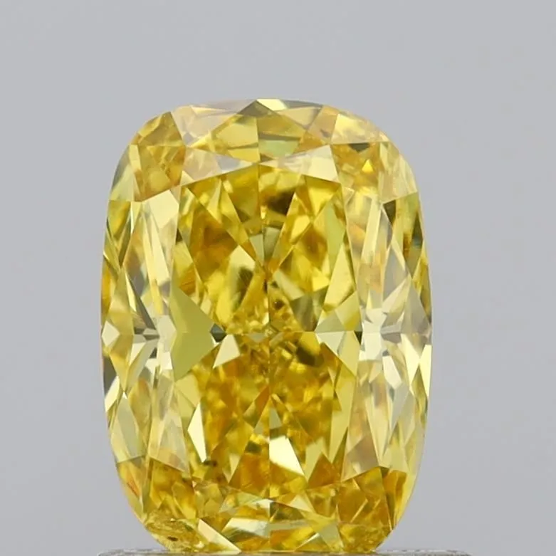 0.91ct CUSHION Fancy Vivid Yellow VS2 Coloured Lab diamond