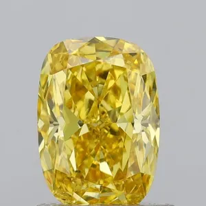 0.91ct CUSHION Fancy Vivid Yellow VS2 Coloured Lab diamond