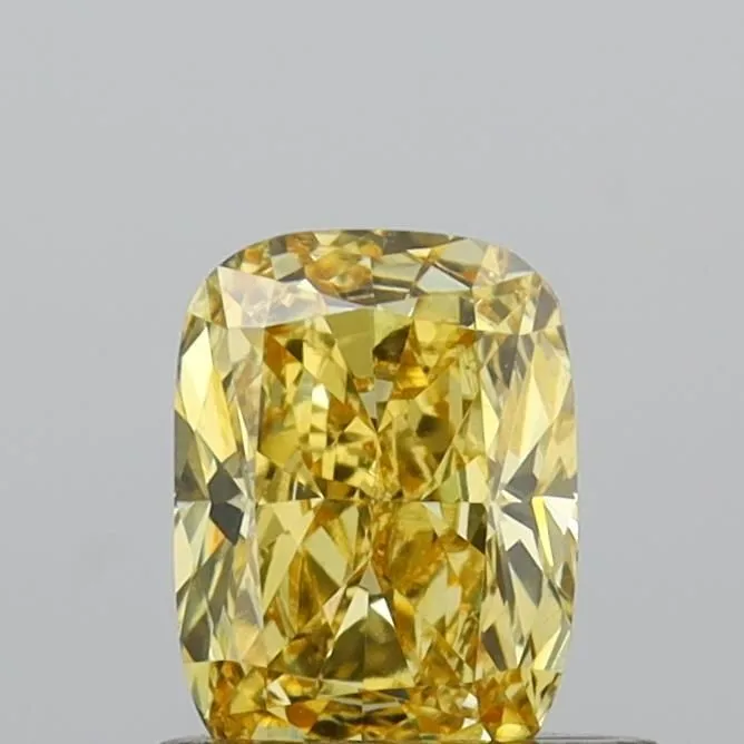 0.61ct CUSHION Fancy Intense Yellow VVS2 Coloured Lab diamond