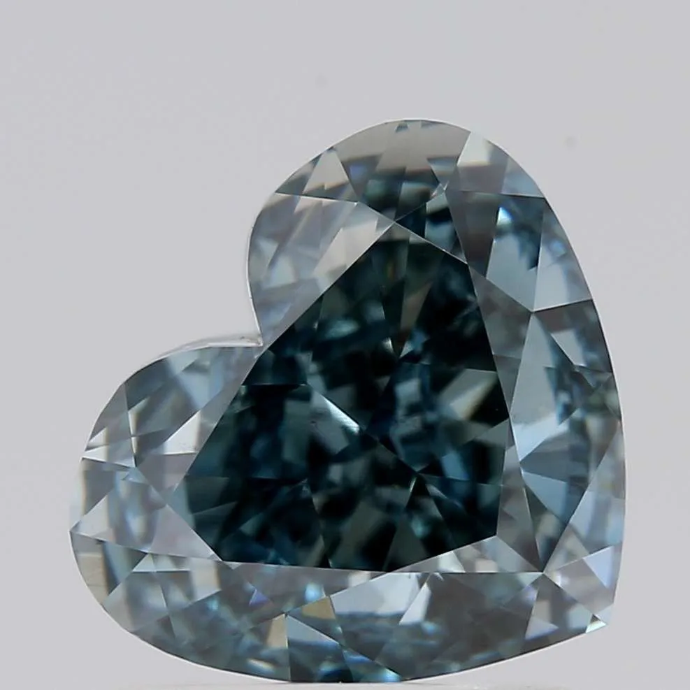 1.55ct HEART Fancy Vivid Green Blue VS1 Coloured Lab diamond