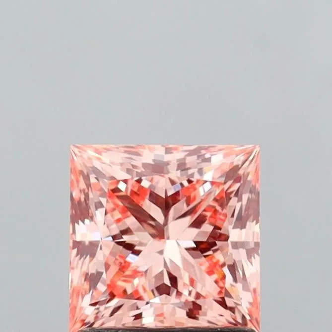 1.46ct PRINCESS Fancy Intense Orangey Pink VVS2 Coloured Lab diamond