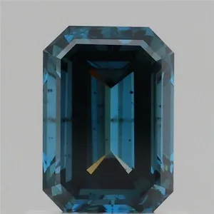 0.9ct EMERALD Fancy Vivid Blue SI1 Coloured Lab diamond