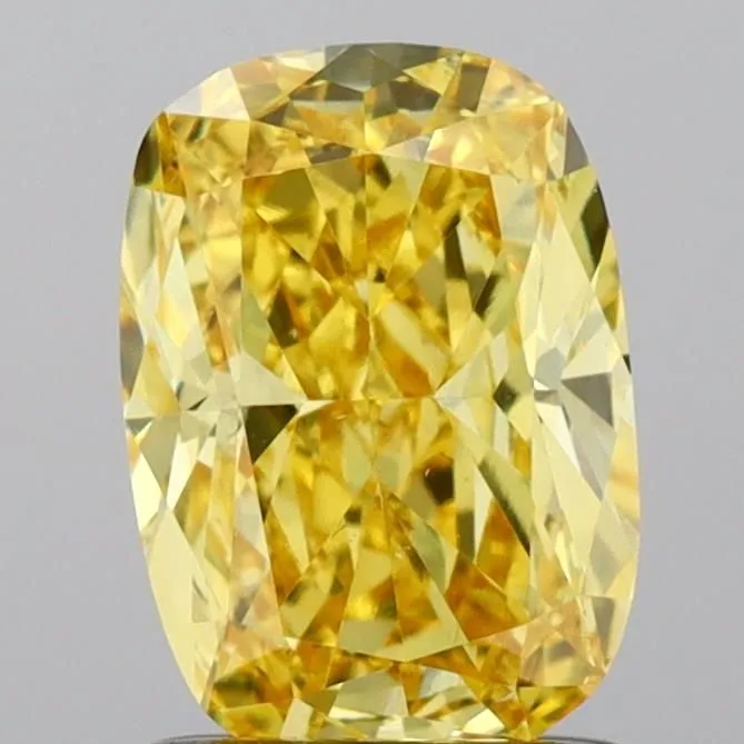 1.09ct CUSHION Fancy Vivid Yellow VS2 Coloured Lab diamond