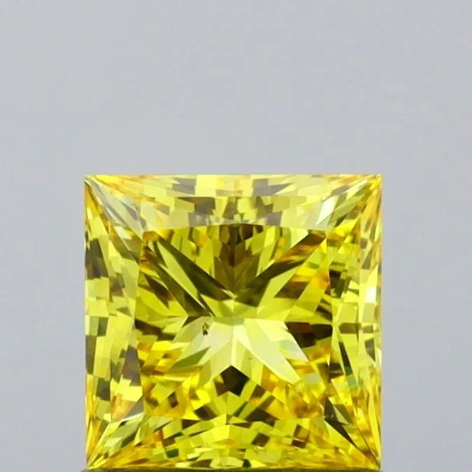 0.97ct PRINCESS Fancy Vivid Yellow VS2 Coloured Lab diamond