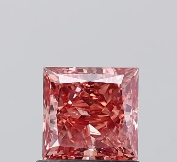 1ct PRINCESS Fancy Vivid Brownish Pink SI1 Coloured Lab diamond