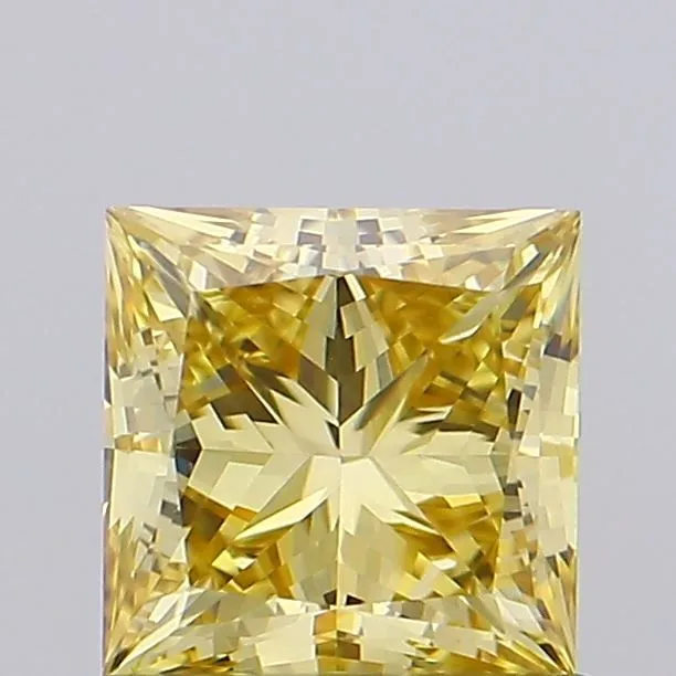 0.90ct PRINCESS Fancy Intense Yellow VVS2 Coloured Lab diamond