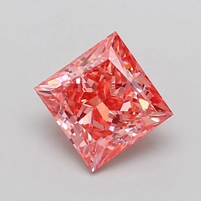 1.83ct PRINCESS Fancy Vivid Orangey Pink SI1 Coloured Lab diamond