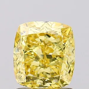 1.38ct CUSHION Fancy Vivid Yellow VS1 Coloured Lab diamond