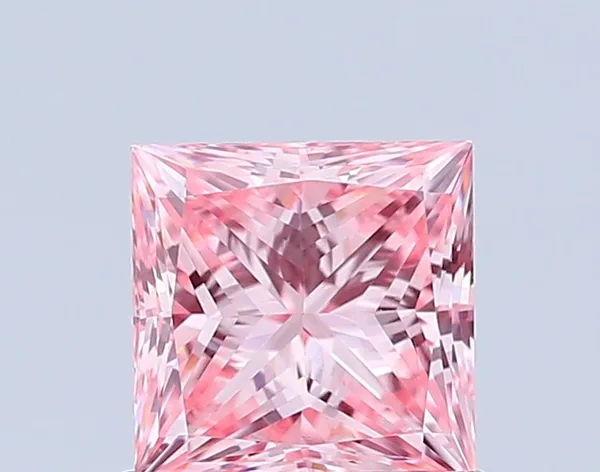 0.91ct PRINCESS Fancy Vivid Pink VVS2 Coloured Lab diamond