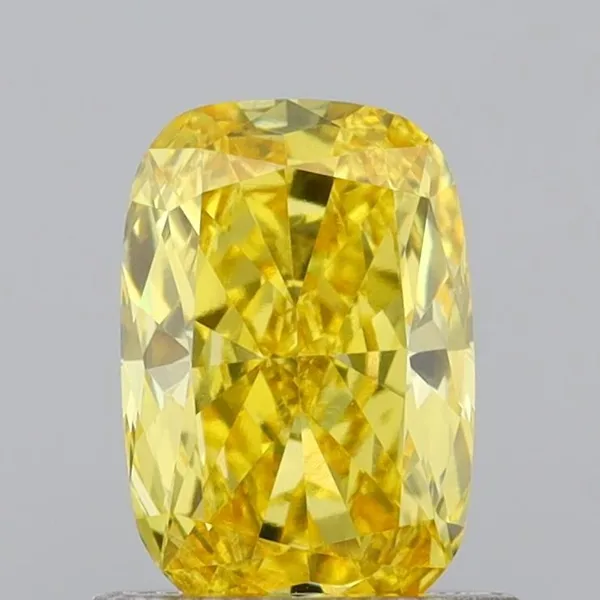 0.74ct CUSHION Fancy Vivid Yellow VS1 Coloured Lab diamond