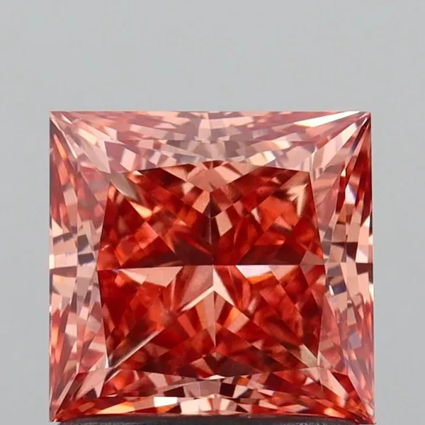 1.26ct PRINCESS Fancy Vivid Orangey Pink VS1 Coloured Lab diamond