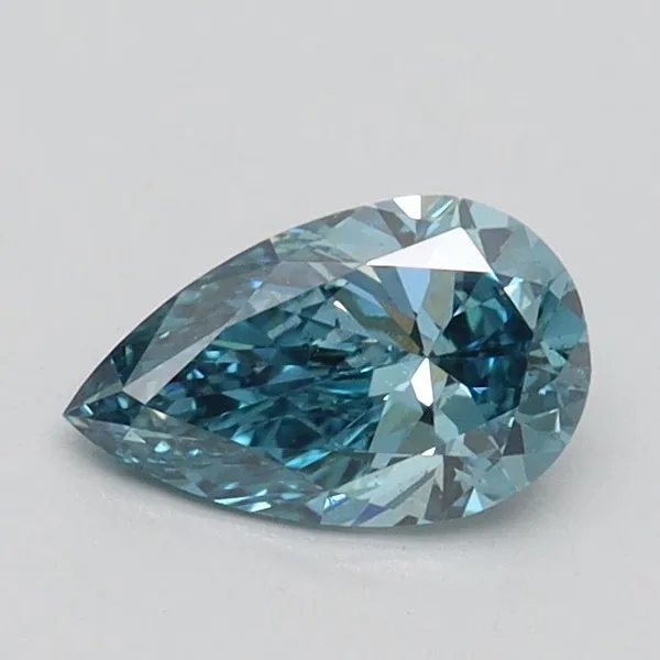 0.6ct PEAR Fancy Vivid Greenish Blue VS2 Coloured Lab diamond