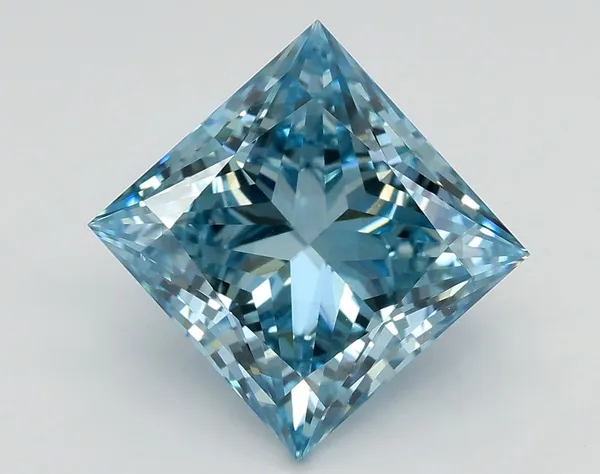 3.54ct PRINCESS Fancy Vivid Greenish Blue VS2 Coloured Lab diamond