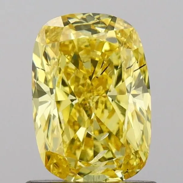0.93ct CUSHION Fancy Vivid Yellow SI1 Coloured Lab diamond