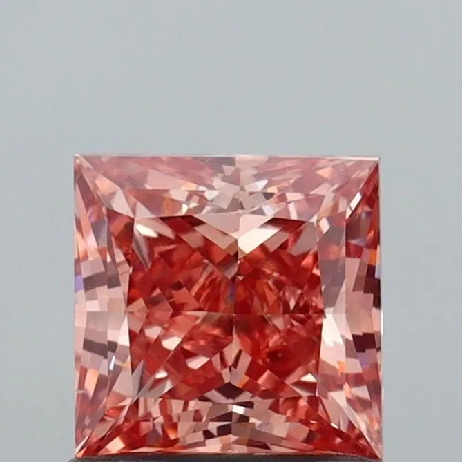 1.00ct PRINCESS Fancy Vivid Brownish Pink VS1 Coloured Lab diamond