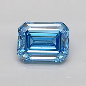 0.9ct EMERALD Fancy Vivid Blue SI1 Coloured Lab diamond