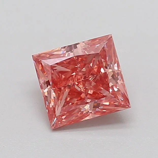 1.10ct PRINCESS Fancy Vivid Brownish Pink VS2 Coloured Lab diamond