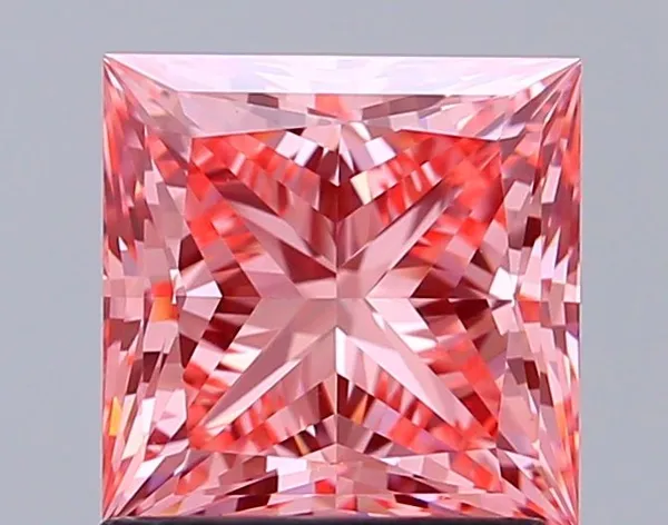 1.55ct PRINCESS Fancy Vivid Pink VVS2 Coloured Lab diamond