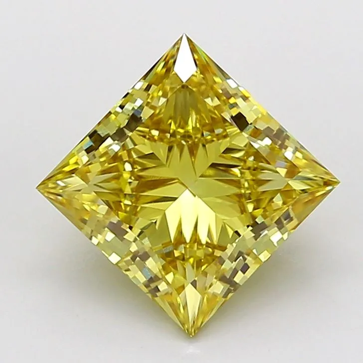4.31ct PRINCESS Fancy Intense Yellow VVS2 Coloured Lab diamond