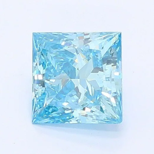 0.76ct PRINCESS Fancy Vivid Greenish Blue VS2 Coloured Lab diamond