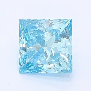 0.76ct PRINCESS Fancy Vivid Greenish Blue VS2 Coloured Lab diamond