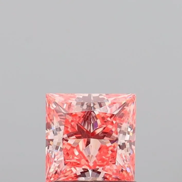 1.10ct PRINCESS Fancy Vivid Orangey Pink VVS2 Coloured Lab diamond