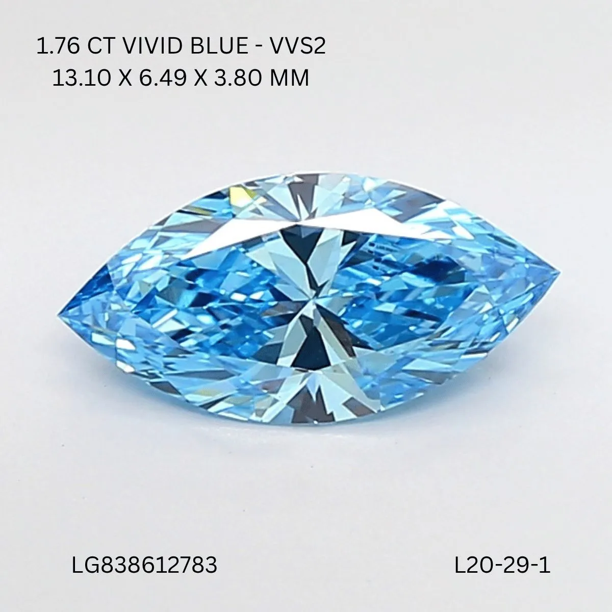 1.76ct MARQUISE Fancy Vivid Blue VVS2 Coloured Lab diamond