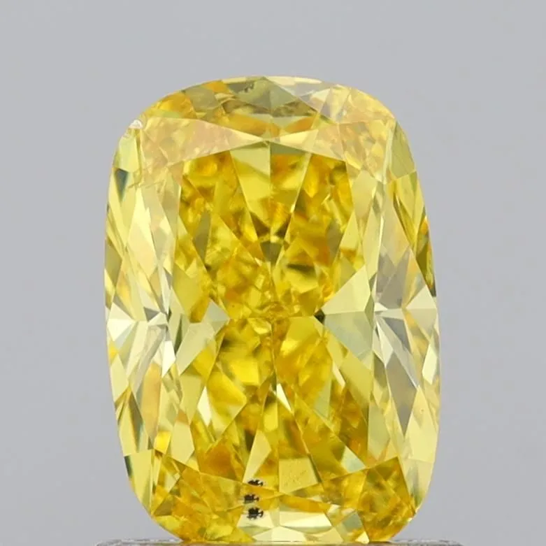0.91ct CUSHION Fancy Vivid Yellow SI1 Coloured Lab diamond