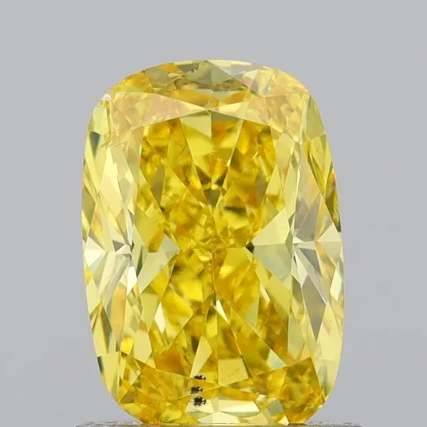 0.91ct CUSHION Fancy Vivid Yellow SI1 Coloured Lab diamond