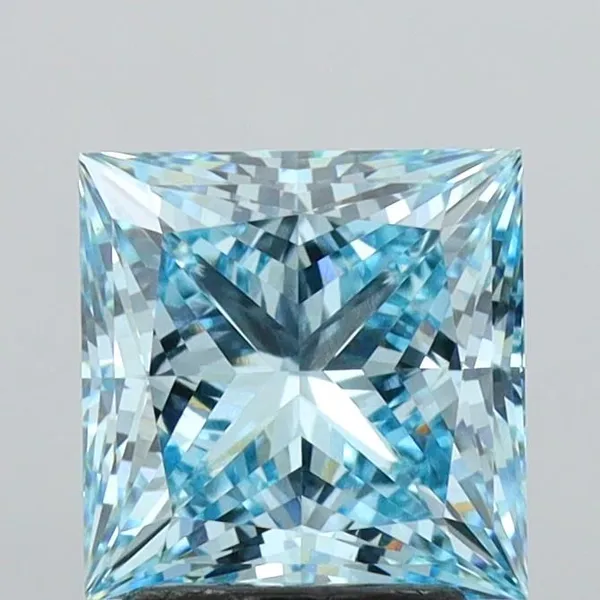 2.8ct PRINCESS Fancy Vivid Greenish Blue VS1 Coloured Lab diamond