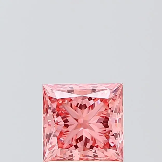 1.04ct PRINCESS Fancy Vivid Orangey Pink VVS2 Coloured Lab diamond