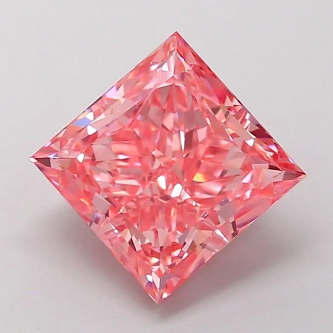 1.60ct PRINCESS Fancy Vivid Pink VVS2 Coloured Lab diamond