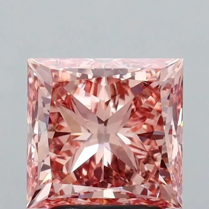 3.04ct PRINCESS Fancy Vivid Brownish Pink VS2 Coloured Lab diamond