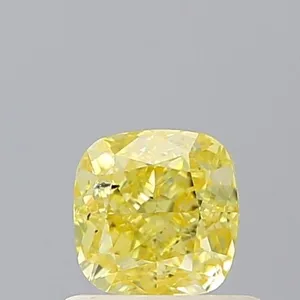 0.62ct CUSHION Fancy Intense Yellow SI1 Coloured Lab diamond