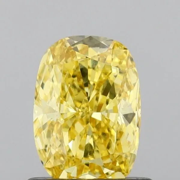 0.61ct CUSHION Fancy Vivid Yellow VS1 Coloured Lab diamond