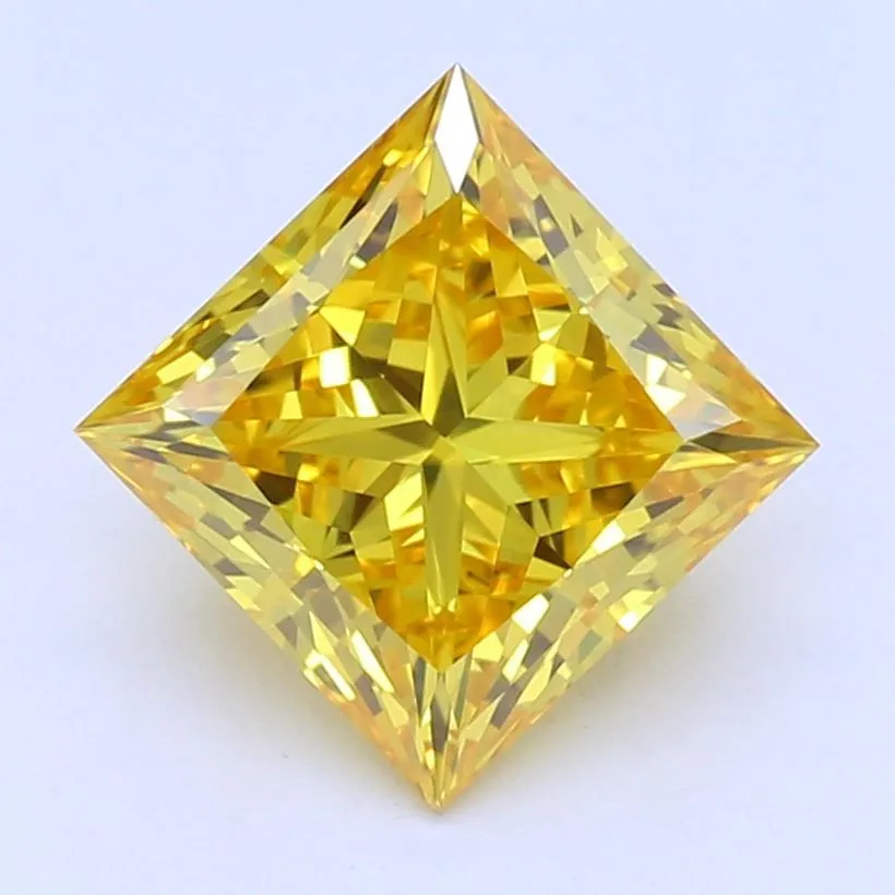 1.06ct PRINCESS Fancy Vivid Yellow VVS2 Coloured Lab diamond